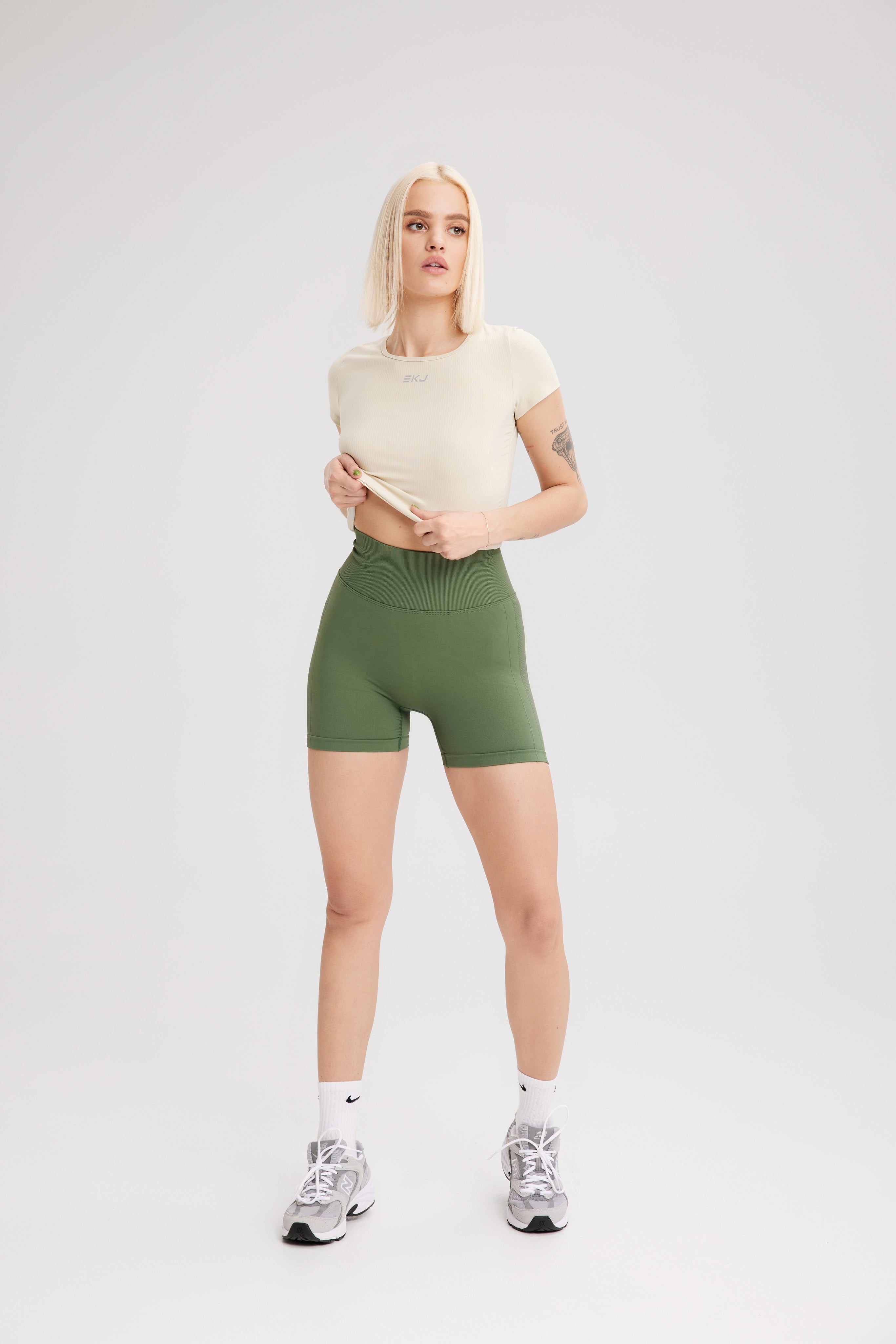 EKJ Contour Curve-Enhancing Shorts in Olive Green My Store